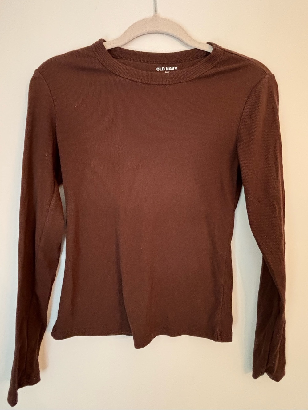 Old Navy Chocolate Brown Snug Ribbed Crewneck Long Sleeve Tee Size Small